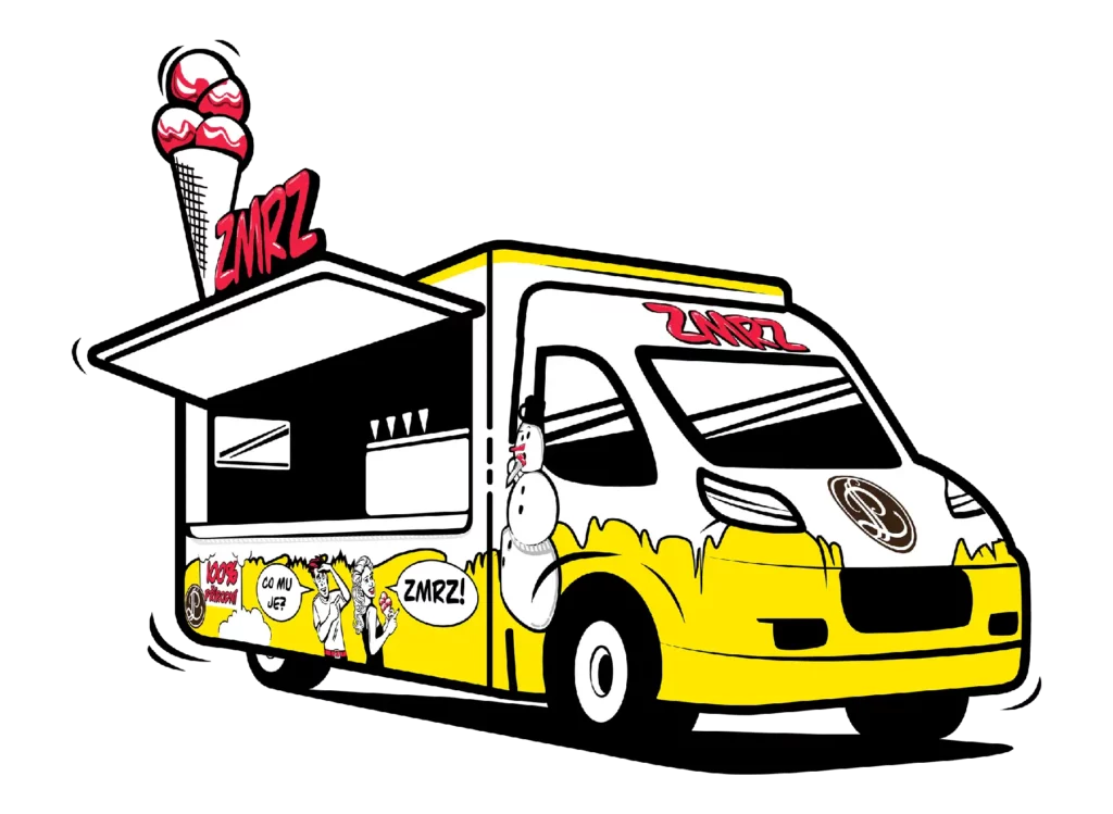 Zmrzlinový food truck ZMRZ na akci s nabídkou 100% přírodní zmrzliny.
